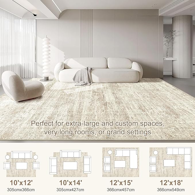 UERMEI 10x12 Area Rug Living Room Rugs - Washable Neutral Modern Abstract Soft Thin Rug Indoor Floor No Slip Rug Carpet for Bedroom Under Dining Table Home Office Decor - Beige/Brown