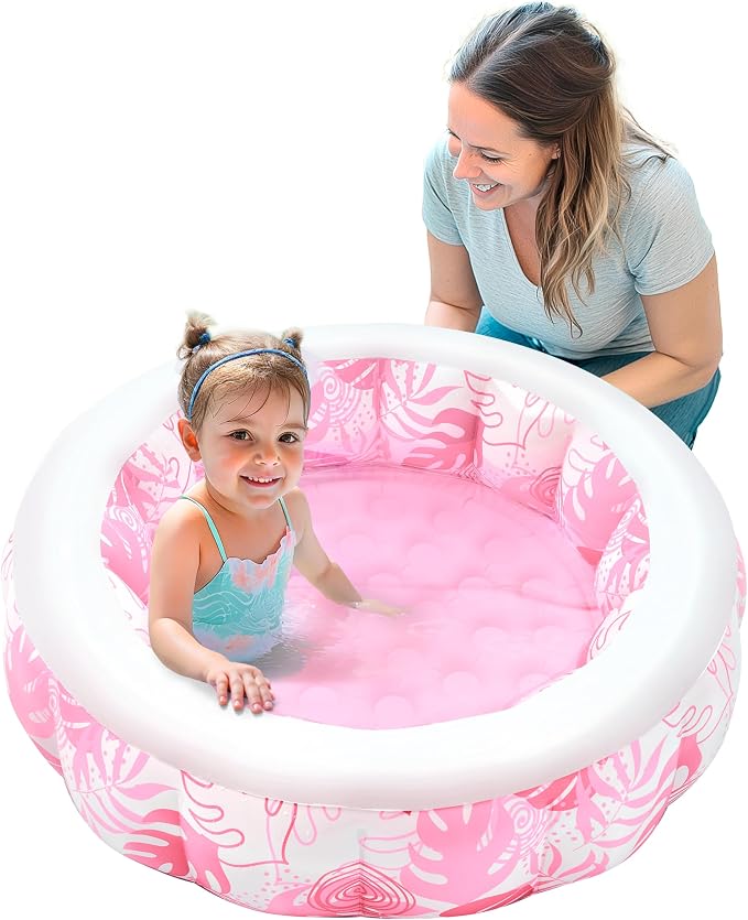 SLOOSH Inflatable Kiddie Pool for Kids, 36"x11" Swimming Pool with Soft Pad Floor for Kid & Toddler, Round Blow Up Baby Ball Play Pit Pools for Swim Party, Portable Indoor & Outdoor Water Toys (Pink)