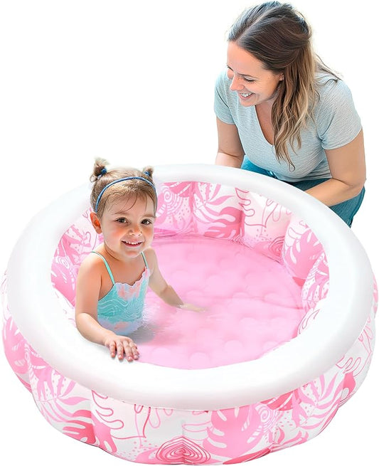 SLOOSH Inflatable Kiddie Pool for Kids, 36"x11" Swimming Pool with Soft Pad Floor for Kid & Toddler, Round Blow Up Baby Ball Play Pit Pools for Swim Party, Portable Indoor & Outdoor Water Toys (Pink)