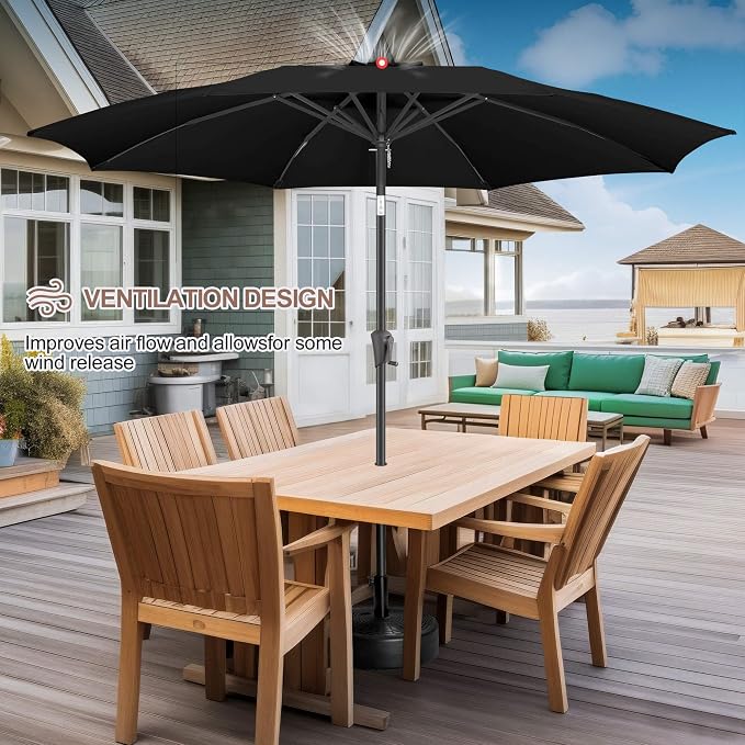 FLAME&SHADE 10 ft Outdoor Market Patio Table Umbrella with Fiberglass Rib Tips and Tilt, Black