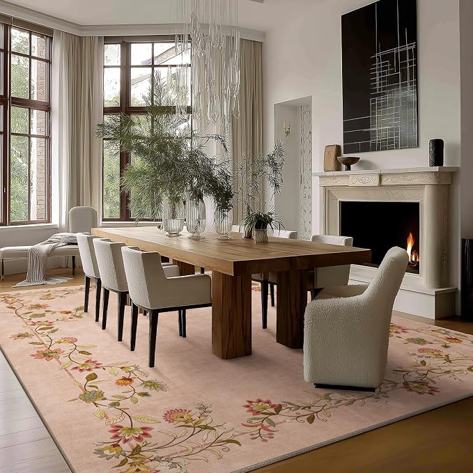 Washable Rug 8x10 Area Rugs for Living Room: Bedroom Rug Stain Resistant Non Slip Low Pile Ultra Soft Faux Wool Lightweight Large Carpets for Dining Room Kitchen Farmhouse Home Office Indoor