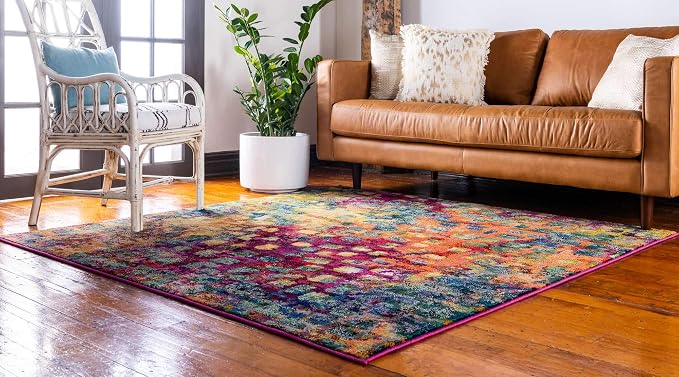Unique Loom Jardin Collection Colorful, Vibrant, Abstract, Modern Area Rug (12' 2 x 12' 2 Square, Multi/ Blue)