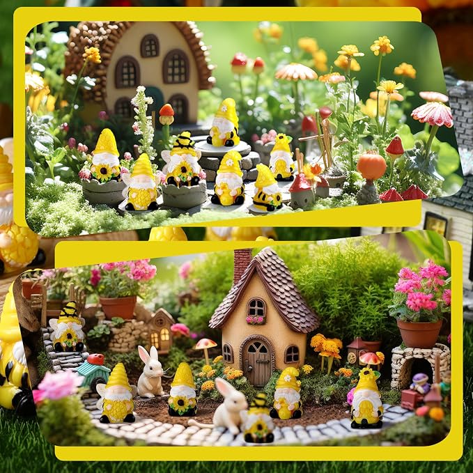 Yuntau 80 Pcs Bee Sunflower Mini Gnomes Bulk Mini Resin Gnomes Figurines Miniature Resin Statues for Summer Birthday Gifts Home Yard Lawn Garden Landscape Patio Decor