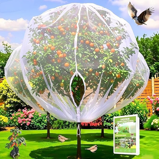 1 Pack 12.5×12.2Ft Extra Large Drawstring & Zipper Fruit Tree Netting Cover - Reusable Bird Netting for Blueberry Bushes, Anti-Cicada/Deer/Squirrel Large Plant Protection Net