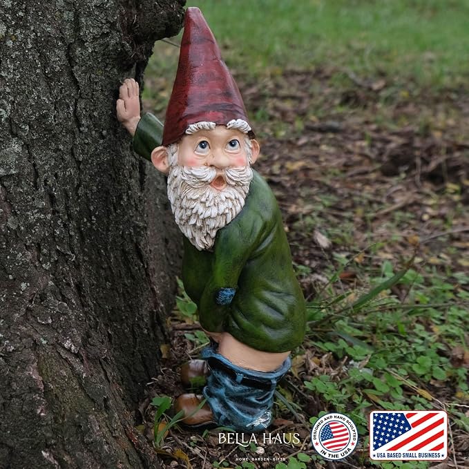 Gnome Statue - 10.3" Tall Polyresin - Willy The Peeing Garden Gnome for Lawn Ornaments, Indoor or Outdoor Decorations - Red and Green Funny Gnomes