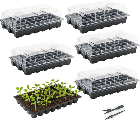 Mr. Pen- Seed Starter Tray Kits, 5 Set, Total 200 Cells | Durable Plant Germination Trays with Humidity Vented Domes and Bases, Ideal for Seed Starting