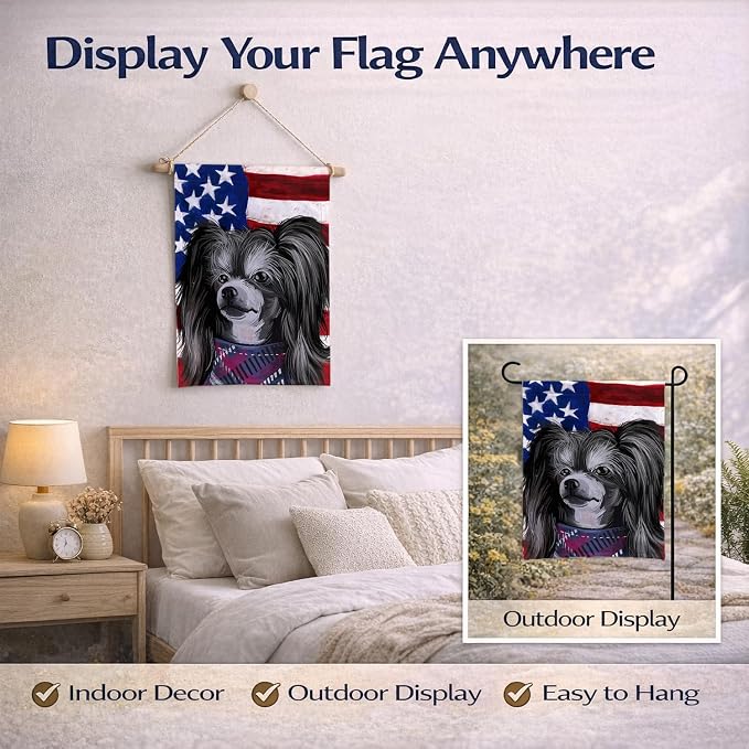 Caroline's Treasures CK6487GF Chinese Crested Dog American Flag Garden Flag Mailbox Flag Decorative Yard Flag Banner Outside Patio Artwork Yard Flower Beds, Garden Size, Multicolor