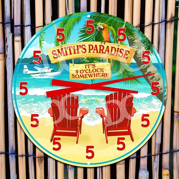 Margarita Bar Backyard Tropical Paradise Custom Small 12" Metal Wall Clock