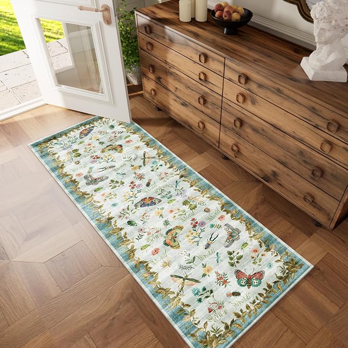 Machine Washable Rug Runners for Hallways: 2'6"x8' Kitchen Runner Stain Resistant Non Slip Low Pile Soft Carpet Runner Rug for Entryway Hallway Indoor Kitchen Beside Bedroom Bathroom Farmhouse