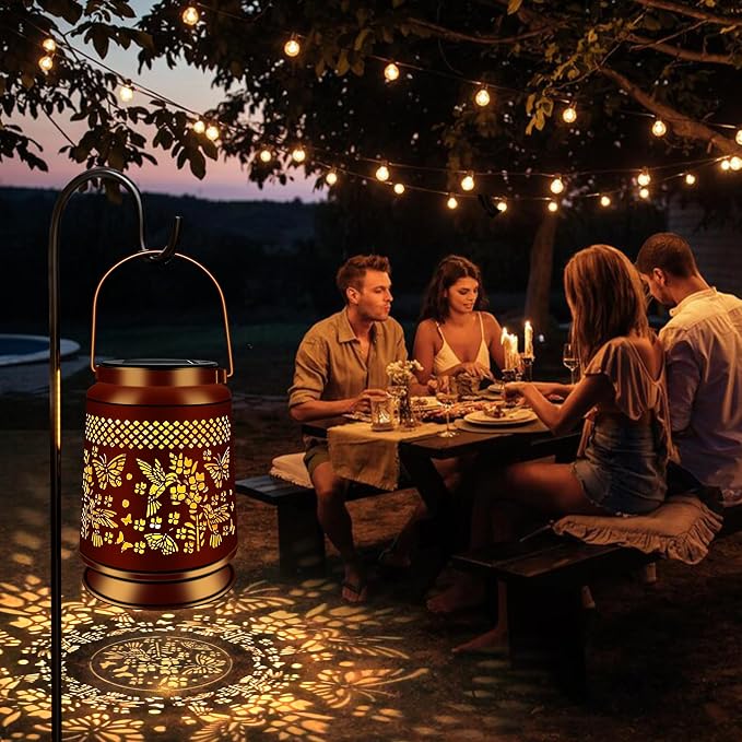 KY&BOSAM Hummingbird & Butterfly Solar Lanterns Outdoor Garden Decor | Retro Appearance,Old Gold Color Metal Hanging Solar Lights Gifts for Women Mom Grandma Outside for Yard,Patio,Backyard,Porch