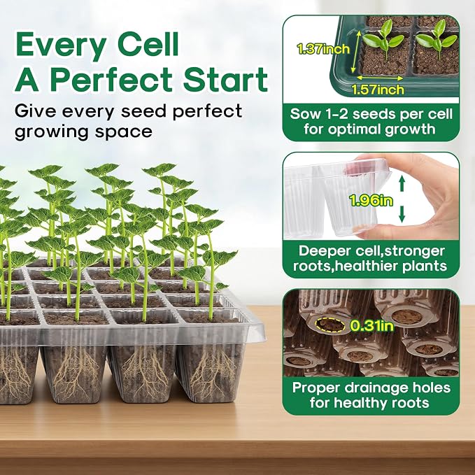 BlumWay Seed Starter Tray with Grow Light,2 Pack 80 Cells Seedling Tray Kit with Humidity Dome/Indoor Plant Starter Kit, Adjustable Brightness Plant Germination Trays-Green