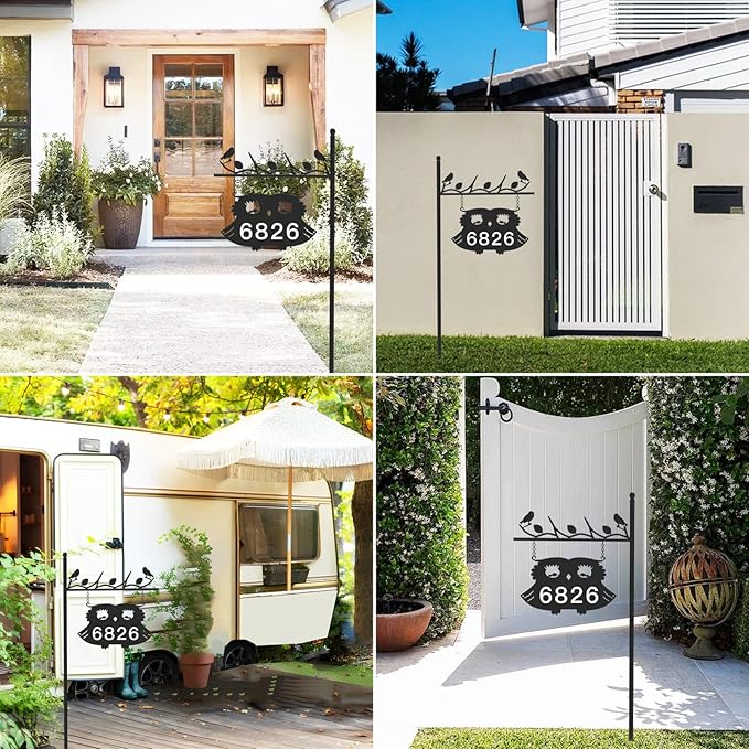 Metal Address Sign for Houses, House Numbers for Outside, Double-Sided Reflective Home Address Sign For Yard, Mailbox Decor Numbers, Address Plaques for High Visibility with 44in Pole