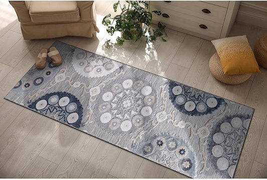 CAMILSON Runner Outdoor Rugs Oriental Retro Traditional Floral Medallion Area Rug 2x10 Non-Shedding Stain Resistant Indoor Carpet for Bathroom Hallway Kitchen Office (2 x 10 / Blue)