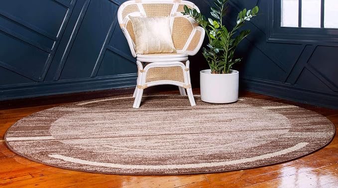 Unique Loom Autumn Collection Modern Contemporary Casual Abstract Area Rug (Brown/ Beige Border, 8 ft 0 x 8 ft 0 Round)