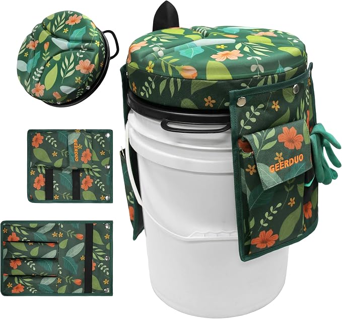 5 Gallon Swivel Bucket Seat Lid with Tool Organizer Bag, 360° Silent Rotating Padded Cushion (3" Thick), Waterproof Bucket Cover Stool for Gardening, Fishing, Hunting, Car Wash
