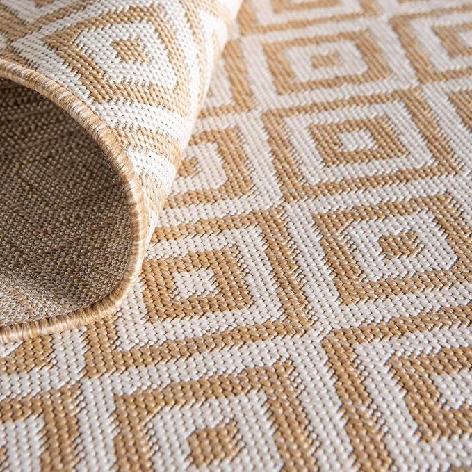 Unique Loom Outdoor Collection Area Rug - Costa Rica (5' 3' x 8' Oval, Beige/ Cream)