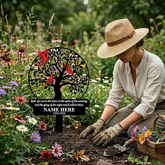 Personalized Cardinal Memorial Garden Plaque Sign Decor | custom cardinal memorial yard sign with stakes garden plaque sympathy gift for mom outdoor decor for loss of loved one