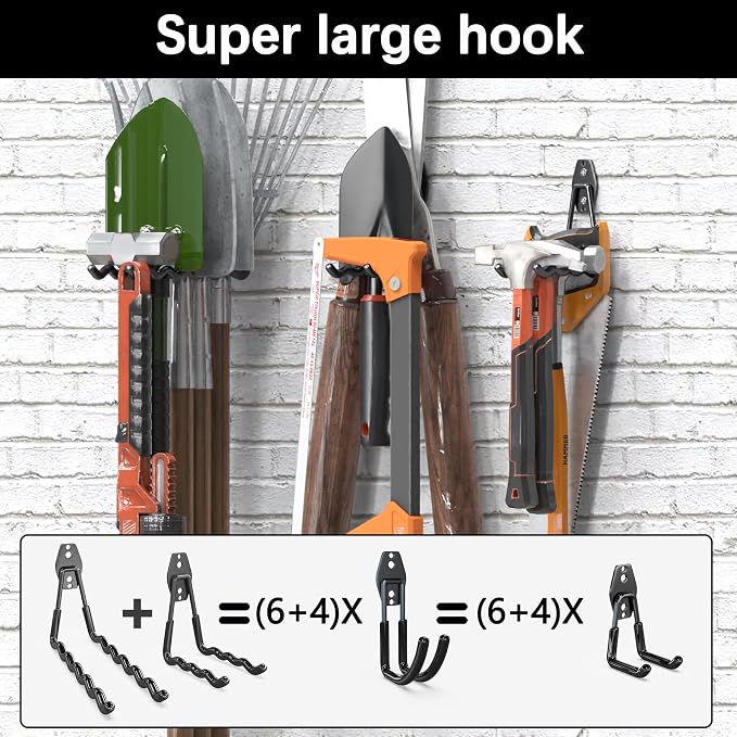 3-H Garage Wall Hooks 46 Pack,Garage Hooks Heavy Duty,Garage Storage Hooks for Hanging and Organizing Garden,Lawn,Yard Tools,Chairs,Ladders,Weed Eater,Shovel,Blower(Black)