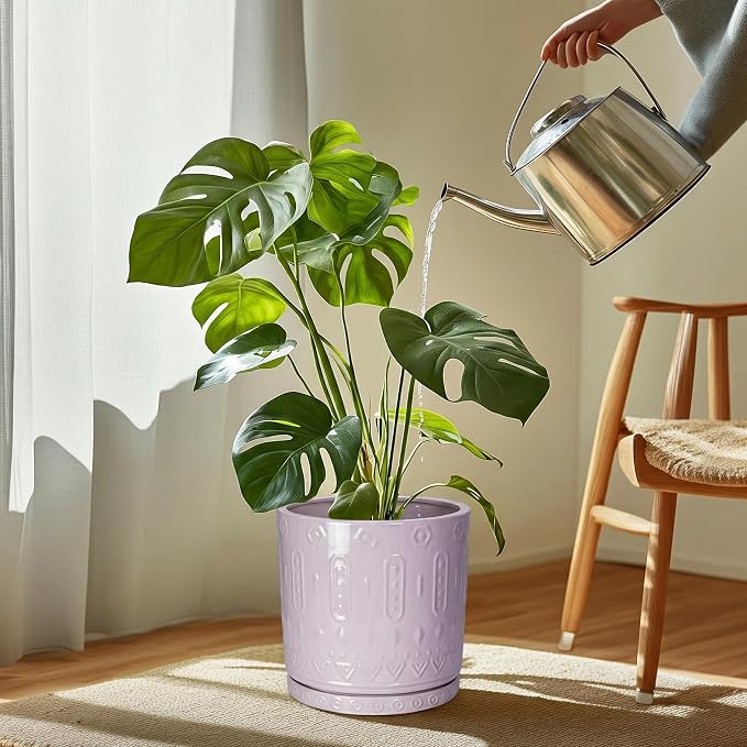 Eightpot Plant Plates to Catch Water, 9.3 Inch Plant Pot Saucers for Indoor Outdoors, Round Plants Drip Tray, Modern Ceramic Plant Saucer, Decorative Plants Dishes to Catch Water, Garden Gift, Purple
