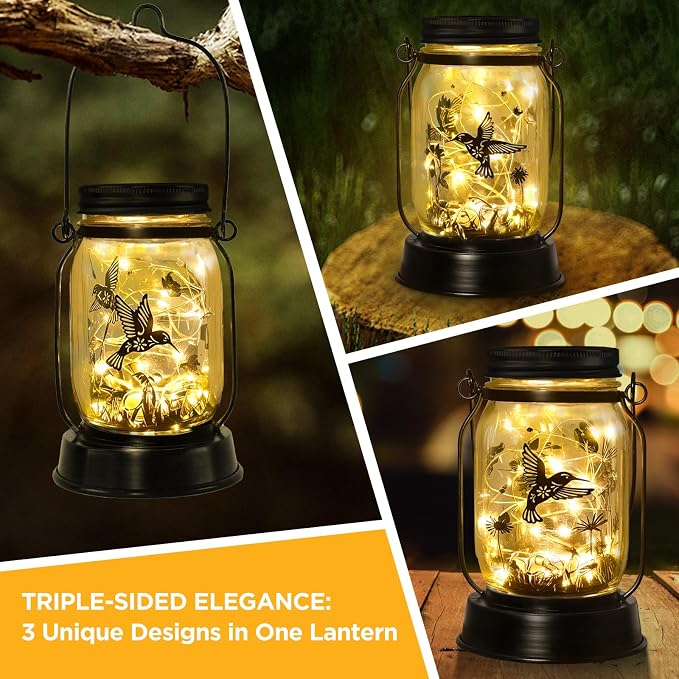 kyoryuger Hummingbird Gifts for Women/Mom/Grandma Hummingbird Solar Lanterns Mom Birthday Bird Lovers Lantern Birds Light Solar Garden Decoration for Yard, Patio,Porch Torches, Home Decor