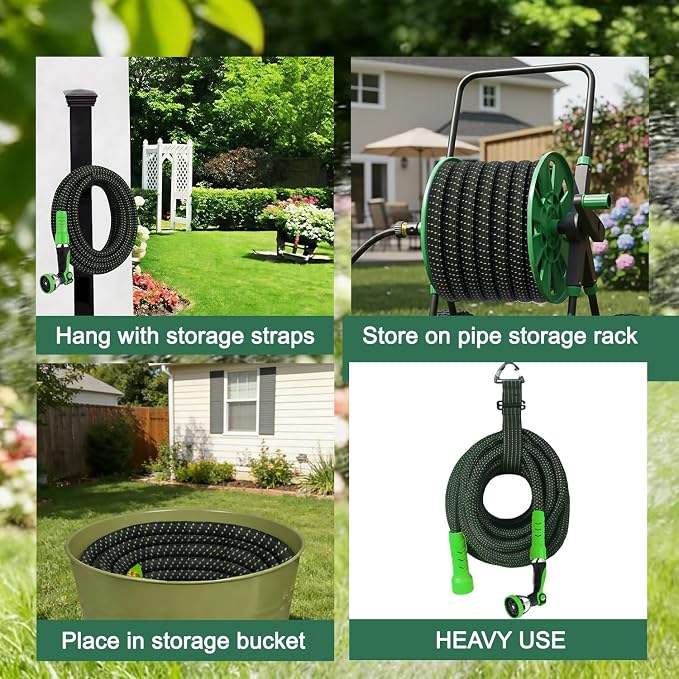 Garden Hose, 50Ft Ultra Flexible Water Hose, None-Expand,with 10 Function Sprayer,Ultra-Lightweight,Leak-Proof,Non-Slip Handle, Non-Kink Hoses for Yard, Outdoor (GreenBlack,50Ft)