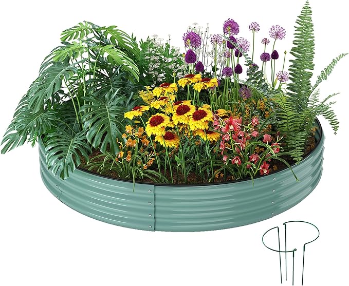 ZFHgarden Galvanized Metal Planter Round Raised Garden Bed Kit for Gardening Outdoor，3x3x1ft Grow Garden Box Raised Flower Bed，Round Galvanized Planter Outdoor Large Metal Fire Pit Ring