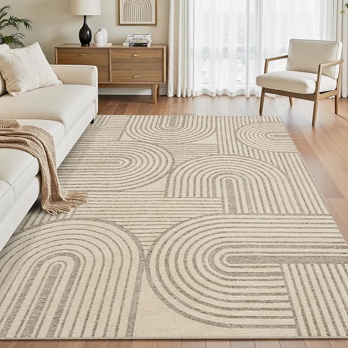 Brown Neutral 5x7 Area Rugs Textured Tufted Rugs for Living Room Bedroom Rug-Carpet Taupe Tan Geometric Moroccan Modern Rug Washable
