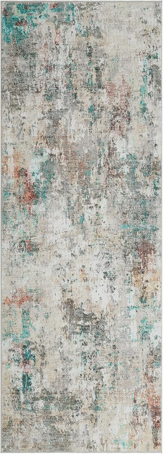 ROYHOME Modern Abstract 2x10 Runner Rug Washable Non Slip, Colorful | Stain Resistant Rug for Hallway Kitchen Bedroom Non Shedding Low Pile Indoor Floor Cover