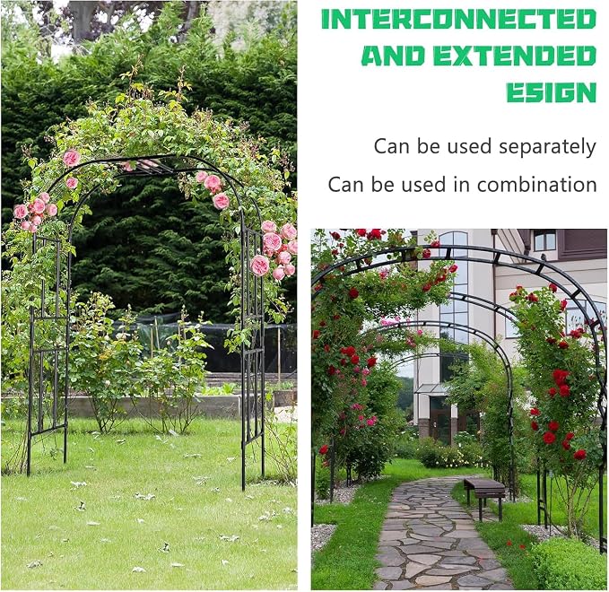 DoCred Large Garden Arch Trellis for Climbing Plants, 87'' H x 59'' L x 47'' W Outdoor Grape Vine Trellises Arch Arbor Gazebo, Grape Trellis for Climbing Plants, Courtyard and Garden Decoration, Black