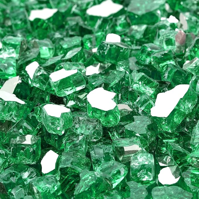 Onlyfire 10 lbs Fire Glass Rocks 1/2 Inch, Reflective Tempered Glass for Propane Fire Pit & Gas Fireplace, High Luster Firepit Glass Stones for Fire Table, Light Green (Multicolor Options Available)