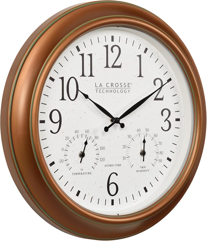 La Crosse Technology 404-59907-INT 18-inch Indoor/Outdoor Classic Antique Copper Atomic Analog Wall Clock