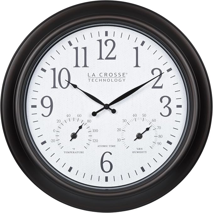 La Crosse Technology 404-89027-INT 18-inch Indoor/Outdoor Brown Atomic Analog Wall Clock