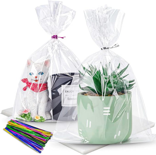 LOKQING Cellophane Bags Plastic Mothers Day Gift Bags Clear Cookie Treat Bags with Twist Ties for Party Favor, Graduation Gift Bags(100PACK, 8x11inch)