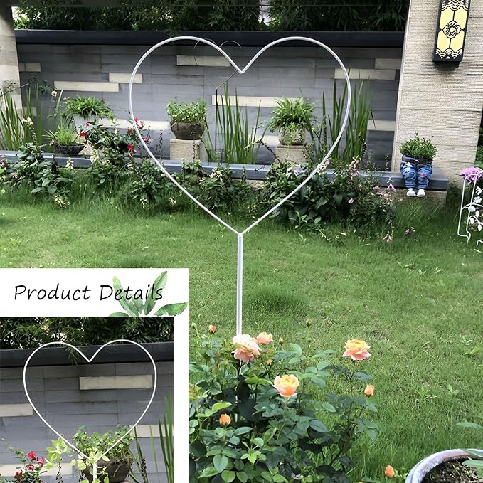 Heart-Shaped Garden Trellis for Climbing Plants, 104cm/41 Iron Plants Climbing Holder Rack for Decorative Potted Plants Flowers Indoor Otdoor (Color : White, Size : 104x42cm/41x16.5in)