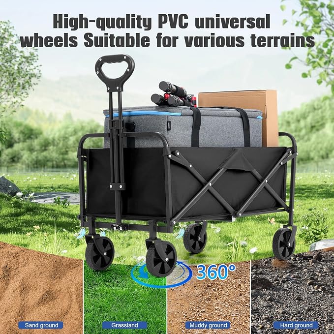 EVLIQUIL Collapsible Foldable Wagon,Wagons Carts Foldable with Wheels,Utility Grocery Folding Beach Wagon for Sand Garden Sports Shopping Outdoor.