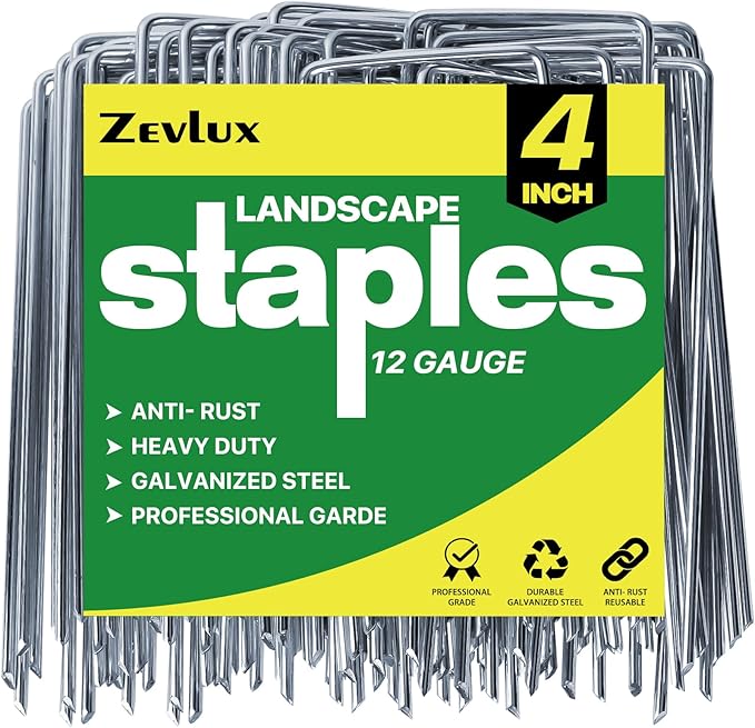 Landscape Staples Galvanized Garden Stakes,4 inch 200 Pack 12 GaugeHeavy Duty Garden Pins for Fences, Lawns, Weed Barriers and Landscape Fabrics, Irrigation Hose,Yard Lawn, Landscape Fabric.
