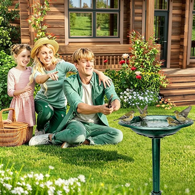 Outdoor Antique Bird Bath Polyresin Lightweight Garden Birdbath for Outside Weather-Resistant Bird Baths(Green)