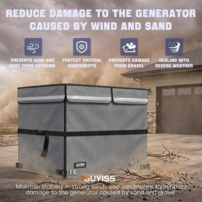 32x24x24 Inch Generator Cover. 900D+210D Double Layer Waterproof Oxford Fabric. Snow/UV/Wind Proof Generator Cover,Fits Most 5000W-13000W Frame Generator. Gray.