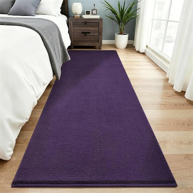 Vasofe Purple Runner Rug for Bedroom, 2x8 Non Slip Long Hallway Bedside Rug | Memory Foam Low-Pile Carpet Runner Rug for Entryway, Living Room, Kitchen, Laundry Room, Long Throw Carpet for Dorm Room