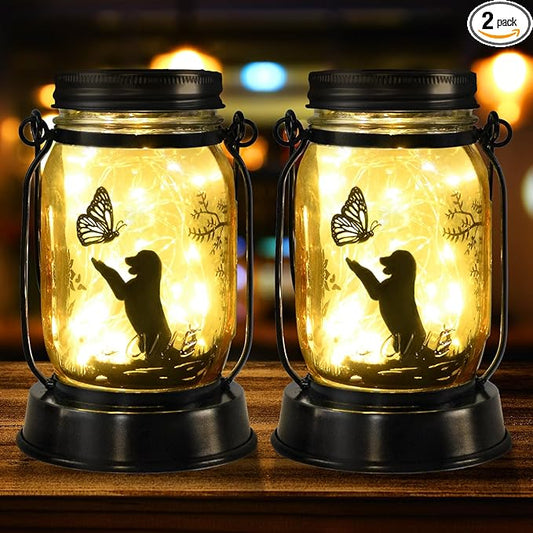 kyoryuger Solar Dog Lantern 2PACK Dog Lover Gifts for Women Mom Grandma Unique Dog Mom Gifts for Dog Lovers Decorative Dog Memory Lanterns for Yard Lawn Patio Landscape Garden Decor