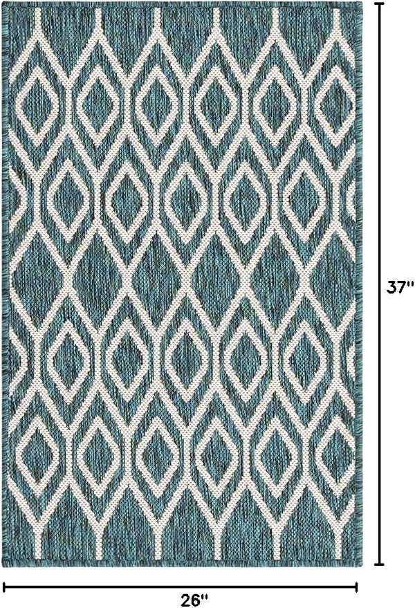 Jill Zarin Outdoor Collection Area Rug - Turks and Caicos (2' 2" x 3' Rectangle Teal/Ivory)
