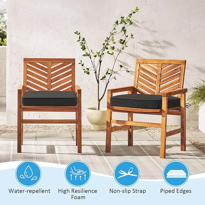18.5 x 16 Inch Sunbrella Outdoor Chair Cushions with Tie Straps, Set of 4 Thick Water Repellent Rectangle Patio Chair Pads for Garden Lawn Patio Furniture, Canvas Coal