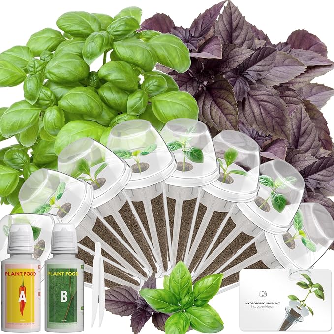 Hydroponic Basil Seed Pod Kit Compatible with AeroGarden, Ahopegarden, LETPOT, GARDENCUBE, CYBSDF, owltron, inbloom Indoor Growing System, 8-Pods Complete Kit with Genovese & Purple Basil Seeds