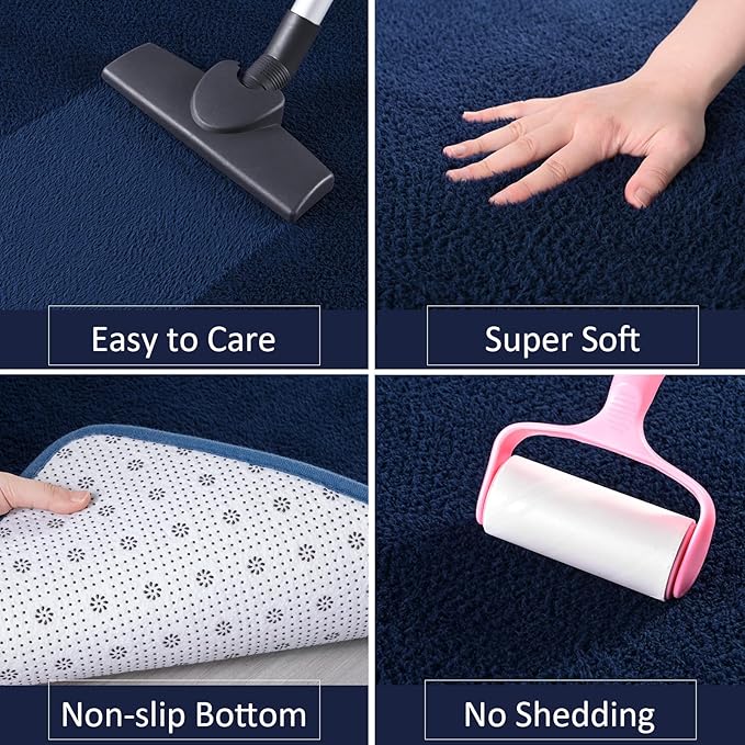 AROGAN 4x6 Area Rugs for Living Room Non Slip Dorm Bedroom Rug, Navy Blue | Modern Area Rugs with Soft Memory Foam, Minimalist Washable Indoor Floor Carpet for Dining Room Office Kids Playroom Decor
