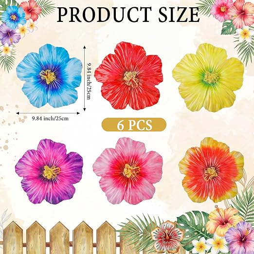 Landical 6 Pack Decorative Stepping Stones for Garden 10 Inch Cement Flower Stepping Stones Decoration for Patio Walkway Yard Outdoor(Hibiscus)