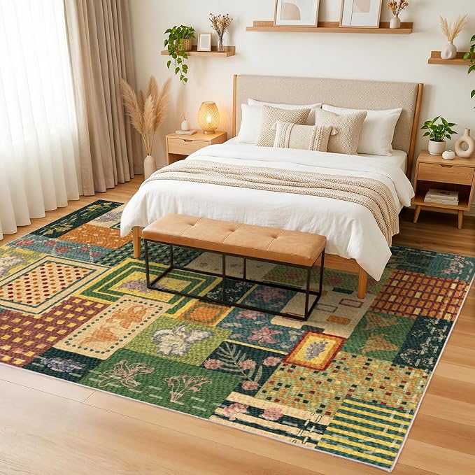Washable Rugs for Living Room, 4x6 Abstract Multicolor Floral Soft Rug | Upgraded Non Slip Durable Throw Carpet| Indoor Rugs for Bedroom Dining Room Office Home Decor| Southwestern Cottagecore Rug