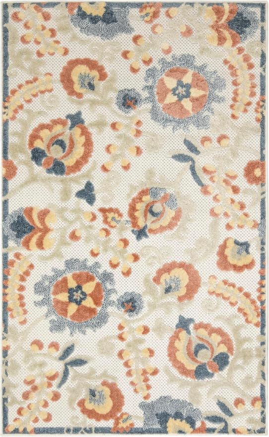 Nourison Home Aloha Grey Multicolor 2'8" x 4' Area Rug - Easy Clean, Non Shedding, Bed Room, Living Room, Dining Room, Kitchen (3' x 4')