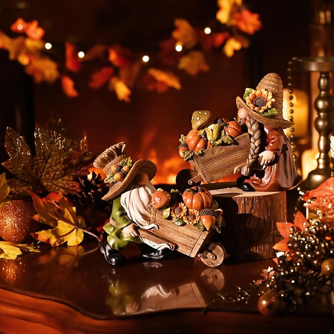 Valery Madelyn Fall Decorations for Home, 2 Pcs Fall Gnomes Decor for Table Indoor Outdoor, Resin Thanksgiving Decorations Garden Pumpkins Figurines for Autumn Harvest Porch Tiered Tray Mantel, 6"