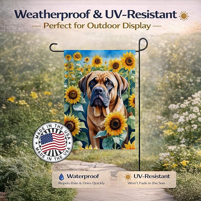 Caroline's Treasures DAC6120GF Mastiff in Sunflowers Garden Flag Mailbox Flag Decorative Yard Flag Banner Outside Patio Artwork Yard Flower Beds, Garden Size, Multicolor