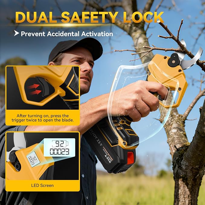 4-in-1 Pole Saw & Electric Pruning Shears, 1.4" Cutting Diameter Cordless Pruner, 6 Inch Chainsaw for Tree Trimming, 9.5ft Max Extension Pole, 2 x 4.0Ah Batteries, Battery Powered Pole Saw for Garden